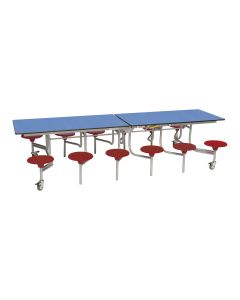 Secondary Rectangular 12 Seater Dining Tables - Red Seat/Blue Top