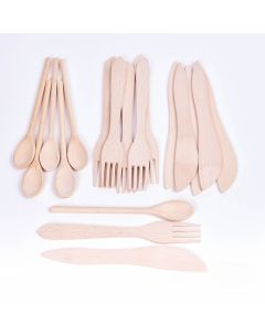 NATURAL WOOD KNIVES FORKS AND SPOONS (18PK)