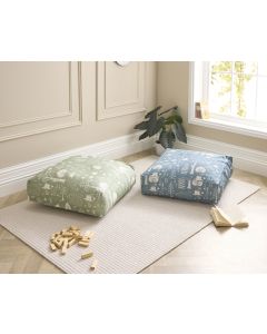 Sage Green and Blue Print Floor Pouffes - Pack of 2