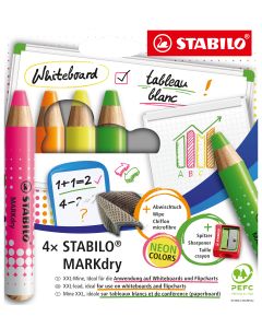 Whiteboard and Flipchart Pencils - Neon - Pk 4