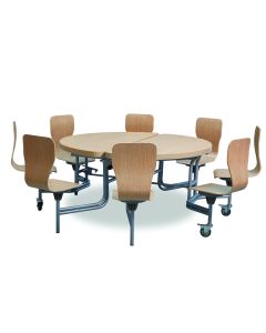 8 Seat Primo Round Mobile Folding Table With Full Back- Oak
