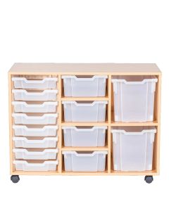 Combination Triple Unit with 14 Gratnells Trays- Beech-Clear