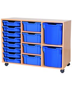 Combination Triple Unit with 14 Gratnells Trays- Maple- Blue