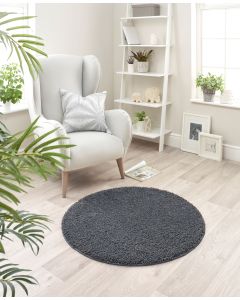 Plain Stain Resistant Washable Circle Rug - 100cm - Charcoal