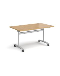Rectangular Flip Top Table 1400 x 800 Silver Frame - Oak