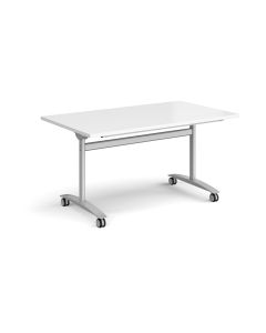 Rectangular Flip Top Table 1400 x 800 Silver Frame - White