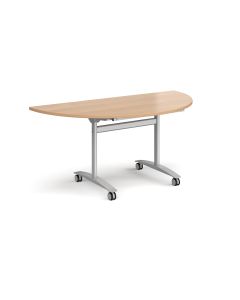 Deluxe Semi-Circular Flip Top Table Silver Frame - Beech