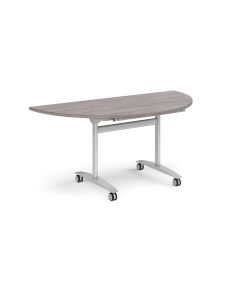 Deluxe Semi-Circular Flip Top Table Silver Frame - Grey Oak
