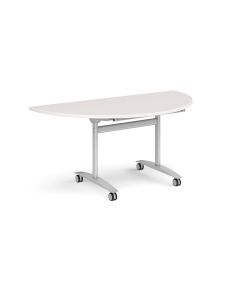 Deluxe Semi-Circular Flip Top Table Silver Frame Light Grey