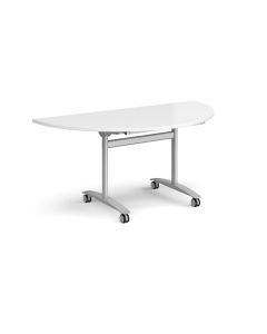 Deluxe Semi-Circular Flip Top Table Silver Frame - White