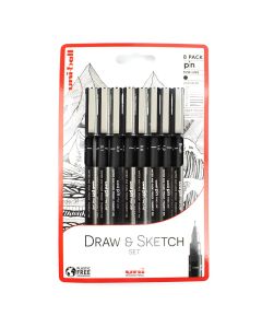 Uni-ball Draw and Sketch Pen Black Pack of 8