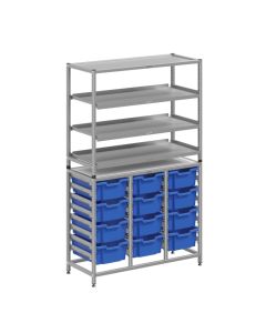 Treble Silver Frame 3 Shelves & 12 Deep Trays- Royal Blue
