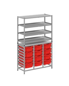 Treble Silver Frame 3 Shelves & 12 Deep Trays- Flame Red