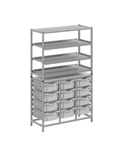 Treble Silver Frame 3 Shelves & 12 Deep Trays- Light Grey