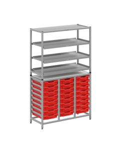 Treble Silver Frame 3 Shelves & 24 Shallow Trays- Flame Red