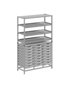 Treble Silver Frame 3 Shelves & 24 Shallow Trays- Light Grey