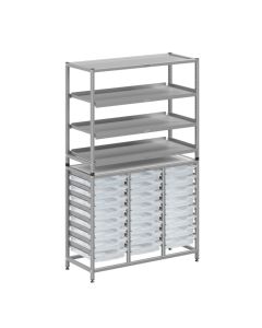 Treble Silver Frame 3 Shelves & 24 Shallow Trays- Clear
