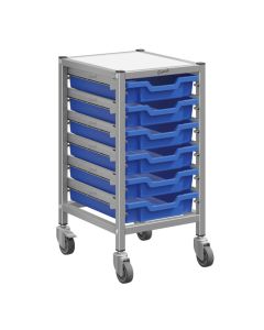 Single Silver Trolley & 6 Shallow Trays - Royal Blue