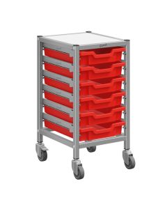 Single Silver Trolley & 6 Shallow Trays - Flame Red
