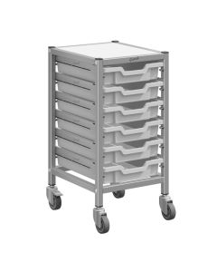 Single Silver Trolley & 6 Shallow Trays - Light Grey