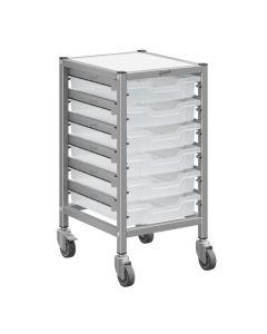Single Silver Trolley & 6 Shallow Trays - Clear