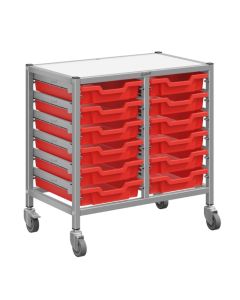 Double Silver Trolley & 12 Shallow Trays - Flame Red