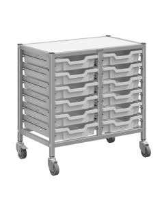 Double Silver Trolley & 12 Shallow Trays - Light Grey