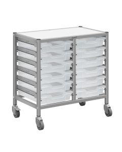 Double Silver Trolley & 12 Shallow Trays - Clear