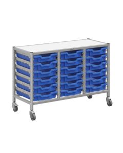 Treble Silver Trolley & 18 Shallow Trays - Royal Blue