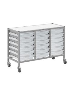 Treble Silver Trolley & 18 Shallow Trays - Clear