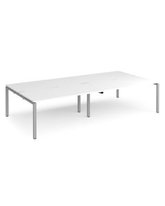 Double Back to Back Desks 3200x1600mm - White/Silver Frame