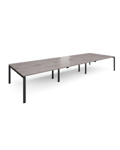 Adapt Triple Back to Back Desks - Grey Oak/Black Frame