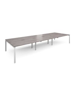 Adapt Triple Back to Back Desks- Grey Oak/White Frame