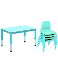 Harlequin Small Rectangular Table With 4 Chairs - 3-4 Years - Soft Blue