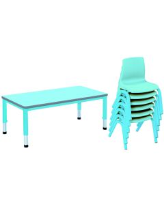 Harlequin Large Rectangular Table & 6 Chairs - Preschool - Soft Blue