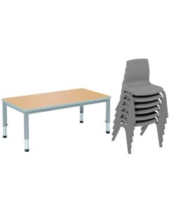 Harlequin Large Rectangular Table & 6 Chairs - 6-8 years - Beech