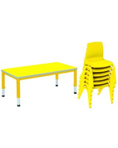 Harlequin Large Rectangular Table & 6 Chairs - 4-6 years - Yellow