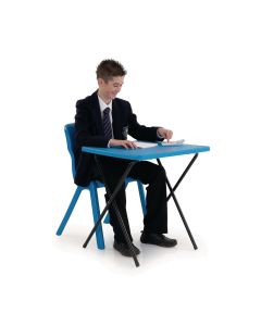 Titan Square Anti-Graffiti Fold Away Exam Desk - 600 x 600 x 710mm - Blue