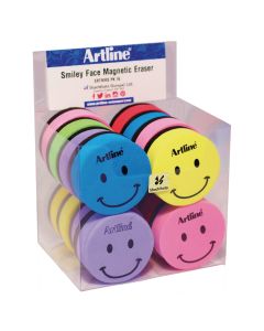 Grooved Artline Smiley Face Magnetic Board Eraser Assorted - Pack of 16