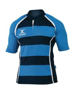 Gilbert Xact Hooped Rugby Shirt - Light Blue/Navy - M