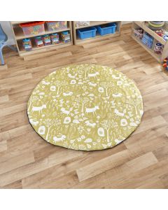 Woodland Print Round Floor Mat - Yellow