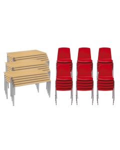 Classmates 15 Crushed Bent Beech Tables - 14+ Years - 30 Red Chairs