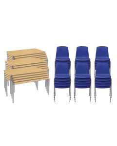 Classmates 15 Crushed Bent Beech Tables - 8-11 Years - 30 Blue Chairs