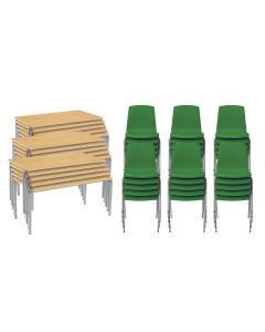 Classmates 15 Crushed Bent Beech Tables - 11-14 Years - 30 Green Chairs