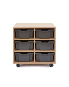 6 Deep Oak Open Unit - Grey Trays