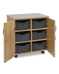 6 Deep Oak Unit With Doors Grey Trays