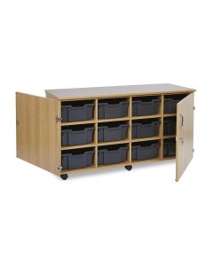 12 Deep Oak Unit With Doors Grey Trays