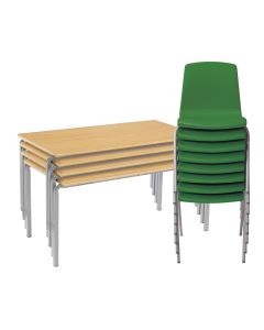 Classmates 4 Crushed Bent Beech Tables 8-11 Years - 8 Green Chairs