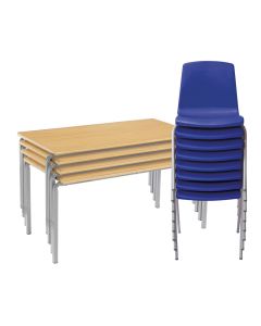 Classmates 4 Crushed Bent Beech Tables 4-6 Years - 8 Blue Chairs