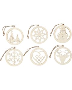 Wooden Christmas Decorations - Pack of 6